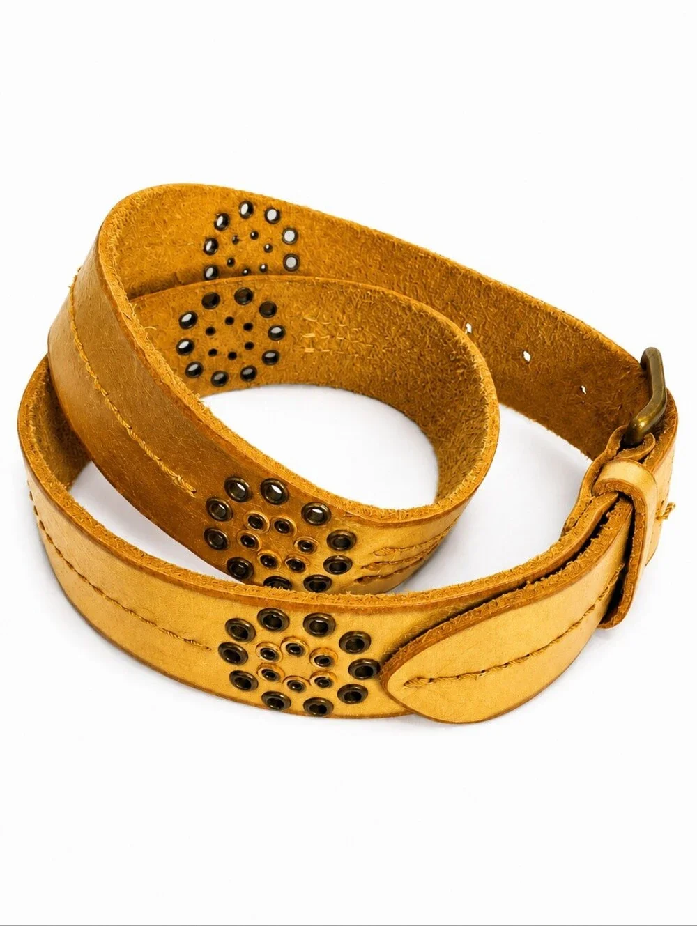 American Eagle Outfitters Distrsssed GoldWestern Metallic Leather Grommet Belt S